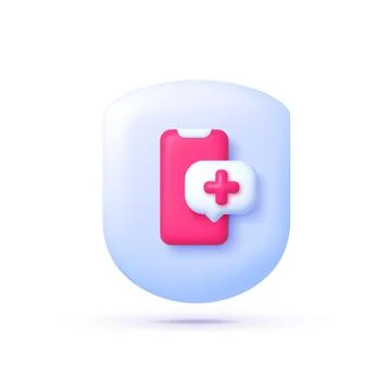 Smartphone medicine shield 3D Vector. Online marketing concept. Pharmacy concept Stock Illustration