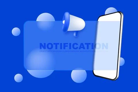 Smartphone with megaphone 3d shape glassmorphism style advertisement vector.. Stock Illustration