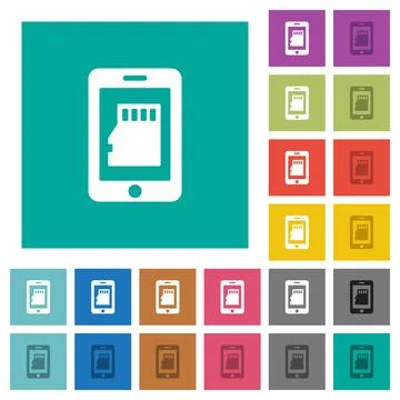 Smartphone memory card square flat multi colored icons Stock Illustration