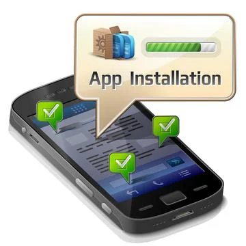 Smartphone with message bubble about app installation Stock Illustration