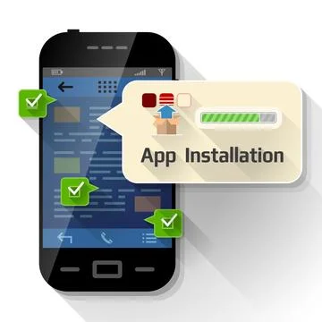 Smartphone with message bubble about app installation Stock Illustration