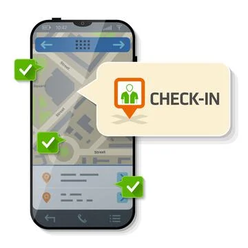 Smartphone with message bubble about check-in Illustrazione stock