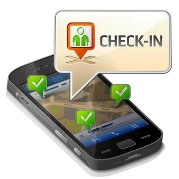 Smartphone with message bubble about check-in Stock Illustration