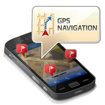 Smartphone with message bubble about gps navigation Stock Illustration