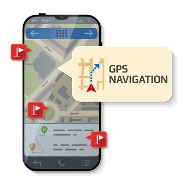 Smartphone with message bubble about gps navigation Illustrazione stock