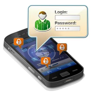 Smartphone with message bubble about login Stock Illustration