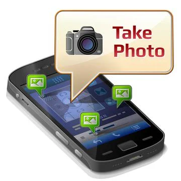 Smartphone with message bubble about photographing Stock Illustration