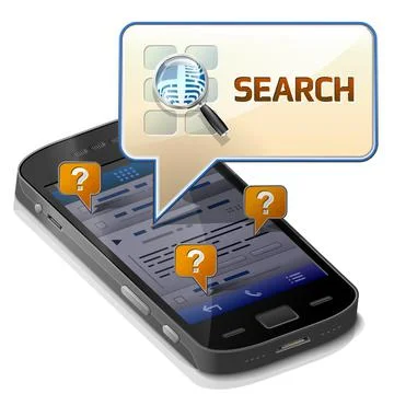 Smartphone with message bubble about search Stock Illustration