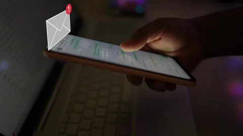 Smartphone message notification scrolling by hand footage Stock Footage 290951676