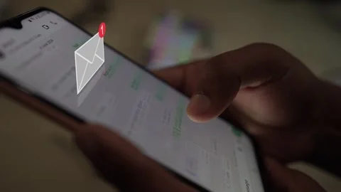 Smartphone message notification scrolling a persone by hand video footage Stock Footage 290951672