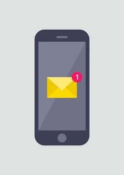 Smartphone with message push notification flat vector illustration. Stock Illustration