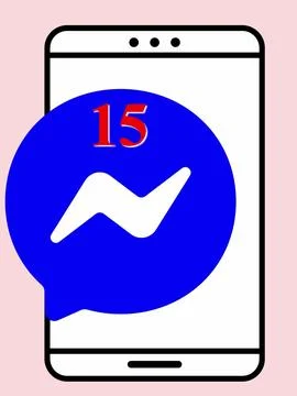 Smartphone with messaging app notification icon on screen on a pink backgroun Stock Illustration