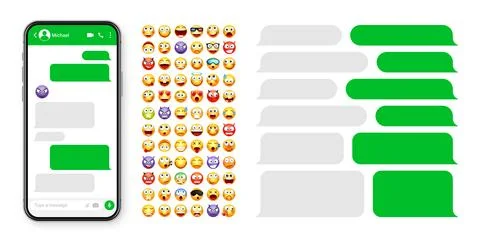 Smartphone messaging app, user interface design with emoji. SMS text frame. Chat 스톡 일러스트