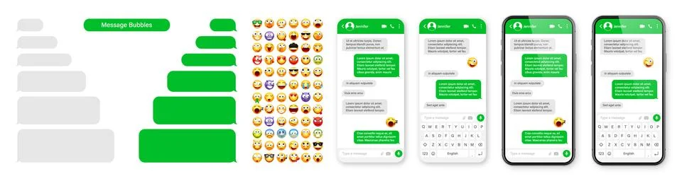 Smartphone messaging app, user interface design with emoji. SMS text frame. Chat Stock-Illustration