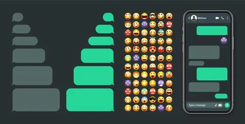 Smartphone messaging app, user interface with emoji. SMS text frame. Chat screen Stock Illustration