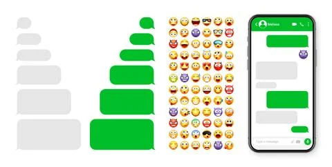 Smartphone messaging app, user interface design with emoji. SMS text frame. Chat Stock Illustration