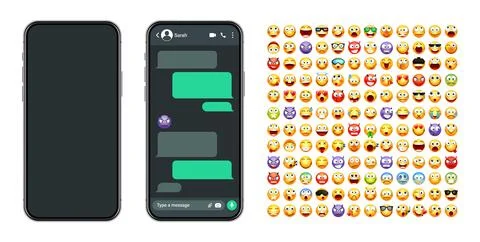 Smartphone messaging app, user interface with emoji. SMS text frame. Chat screen Stock Illustration