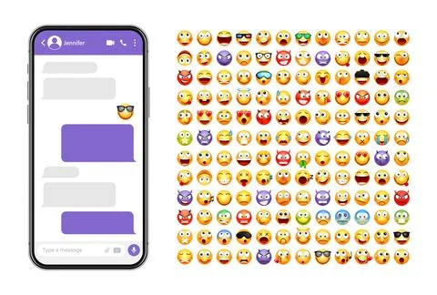 Smartphone messaging app, user interface design with emoji. SMS text frame. Chat 스톡 일러스트