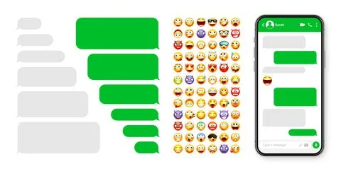 Smartphone messaging app, user interface design with emoji. SMS text frame. Chat Stock Illustration