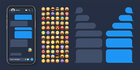 Smartphone messaging app, user interface with emoji. SMS text frame. Chat screen 스톡 일러스트