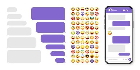 Smartphone messaging app, user interface design with emoji. SMS text frame. Chat Stock Illustration