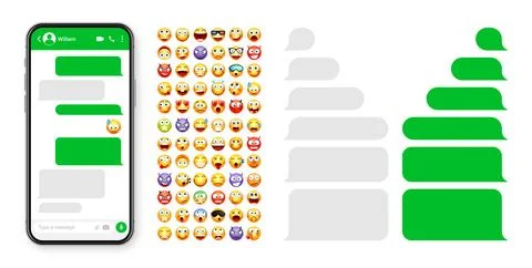 Smartphone messaging app, user interface design with emoji. SMS text frame. Chat Stock Illustration
