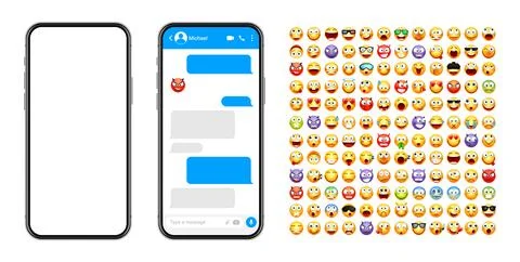 Smartphone messaging app, user interface design with emoji. SMS text frame. Chat 스톡 일러스트
