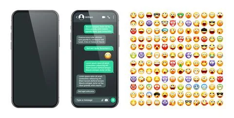 Smartphone messaging app, user interface with emoji. SMS text frame. Chat screen 스톡 일러스트
