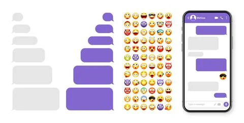 Smartphone messaging app, user interface design with emoji. SMS text frame. Chat Stock Illustration