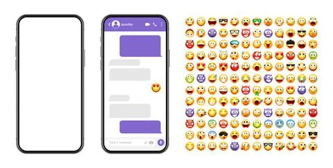Smartphone messaging app, user interface design with emoji. SMS text frame. Chat Stock Illustration