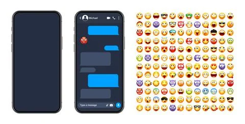 Smartphone messaging app, user interface with emoji. SMS text frame. Chat screen Stock Illustration