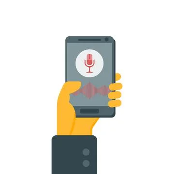 Smartphone with microphone button and sound waves. Stock Illustration