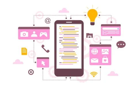 Smartphone Mobile App Development Process Flat Design Illustration Stock Illustration