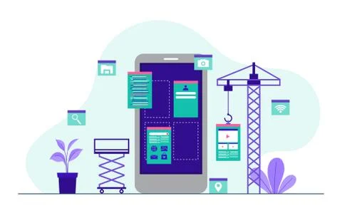 Smartphone Mobile App Development Process Flat Design Illustration Stock Illustration