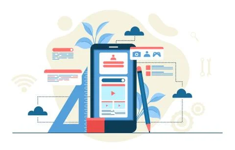 Smartphone Mobile App Development Process Flat Design Illustration 스톡 일러스트