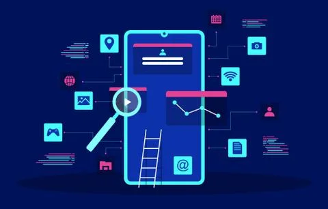 Smartphone Mobile App Development Process Flat Design Illustration Illustrazione stock