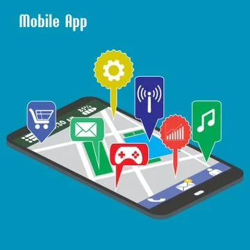 Smartphone mobile applications, Stock Illustration