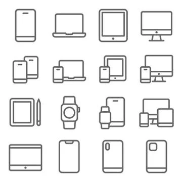 Smartphone Mobile Device icons tablets, Smartwatch, and more. Expanded Stroke Stock Illustration