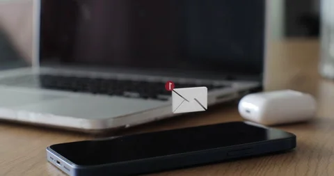 Smartphone mobile receives 3D mail icon notification on the screen ,icoming Stock Footage 236713388
