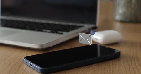 Smartphone mobile receives 3D mail icon notification on the screen ,icoming Stock Footage 236713514