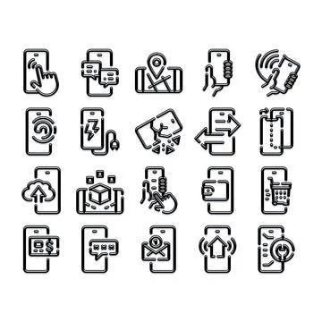Smartphone mobile technology line icons set Stock Illustration
