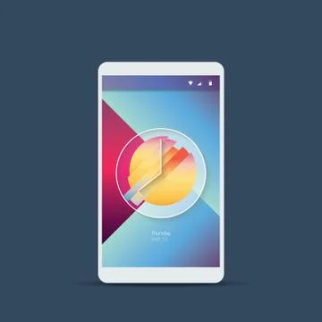 Smartphone mobile user interface template with welcome screen and analog clock Stock Illustration