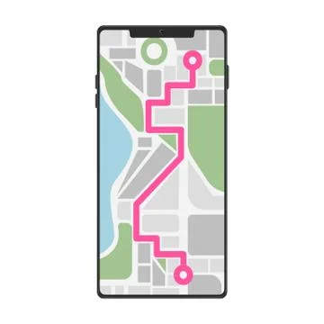 Smartphone mock up with Navigation city map. Flat and solid color vector Ilustración de archivo