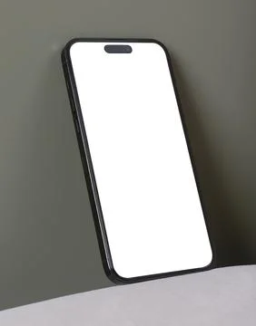 Smartphone mockup with blank screen on a gray background. Tilted mobile pho.. Foto stock