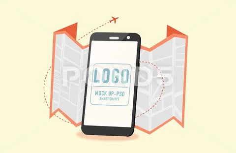 Smartphone mockup blank screen with travel concept PSD Template
