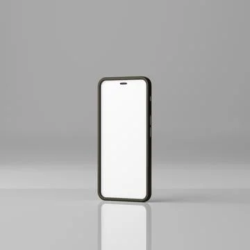 Smartphone mockup with blank white screen on a grey background. 3D Render Stock Illustration