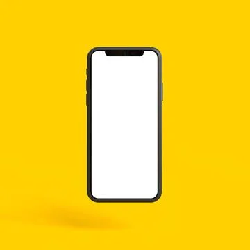 Smartphone mockup with blank white screen on a yellow background Stock Illustration