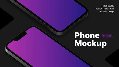 Smartphone Mockup on Flat Surface. Device with Blank Screen. Editable Design for Stock Illustration