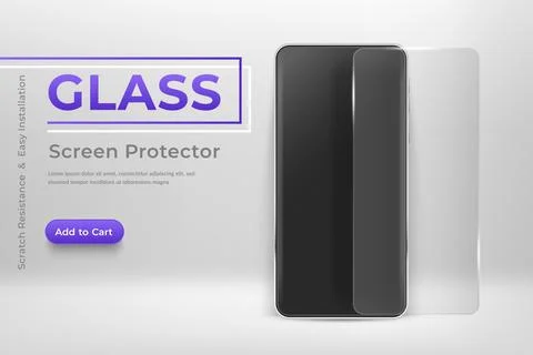 Smartphone mockup with glass screen protector. 3d mobile phone and screen p.. Stock Illustration