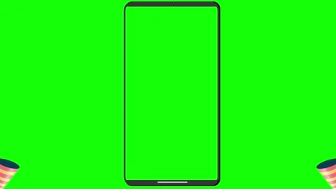 Smartphone mockup with green screen for chroma key compositing, surrounded by Stock Footage 337465387